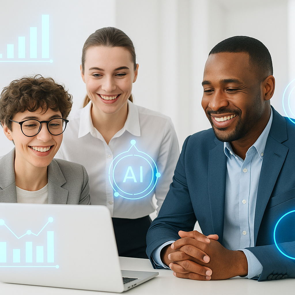 Team arbeitet mit KI-Dashboard